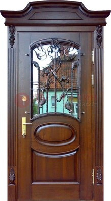 Классическая стальная дверь с Виноритом со стеклом и ковкой ДСК-208 в Дмитрове
