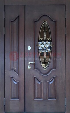 Темная металлическая дверь Винорит со стеклом и ковкой ДСК-239 в Сланцы