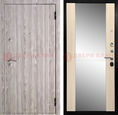 Железная дверь с зеркалом и МДФ в светлом цвете ДЗ-139